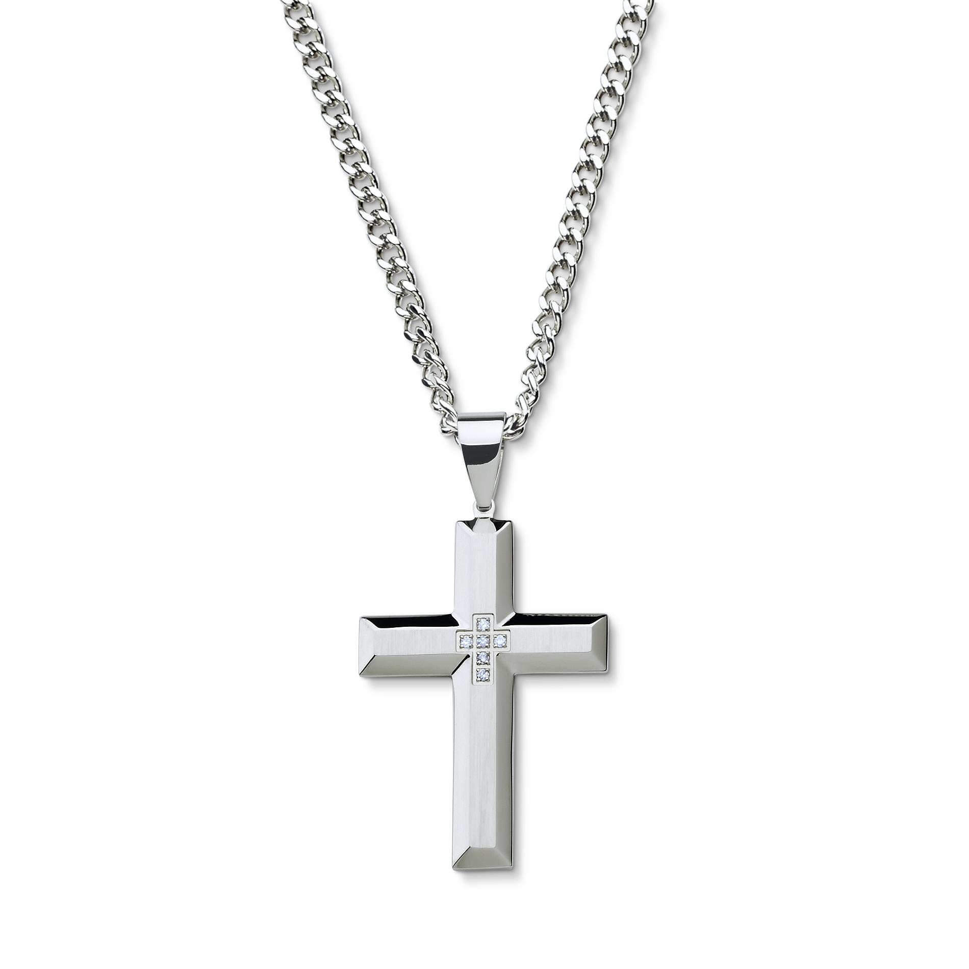 Male Cross Necklace
 Men s Diamond Accent Stainless Steel Cross Pendant Necklace