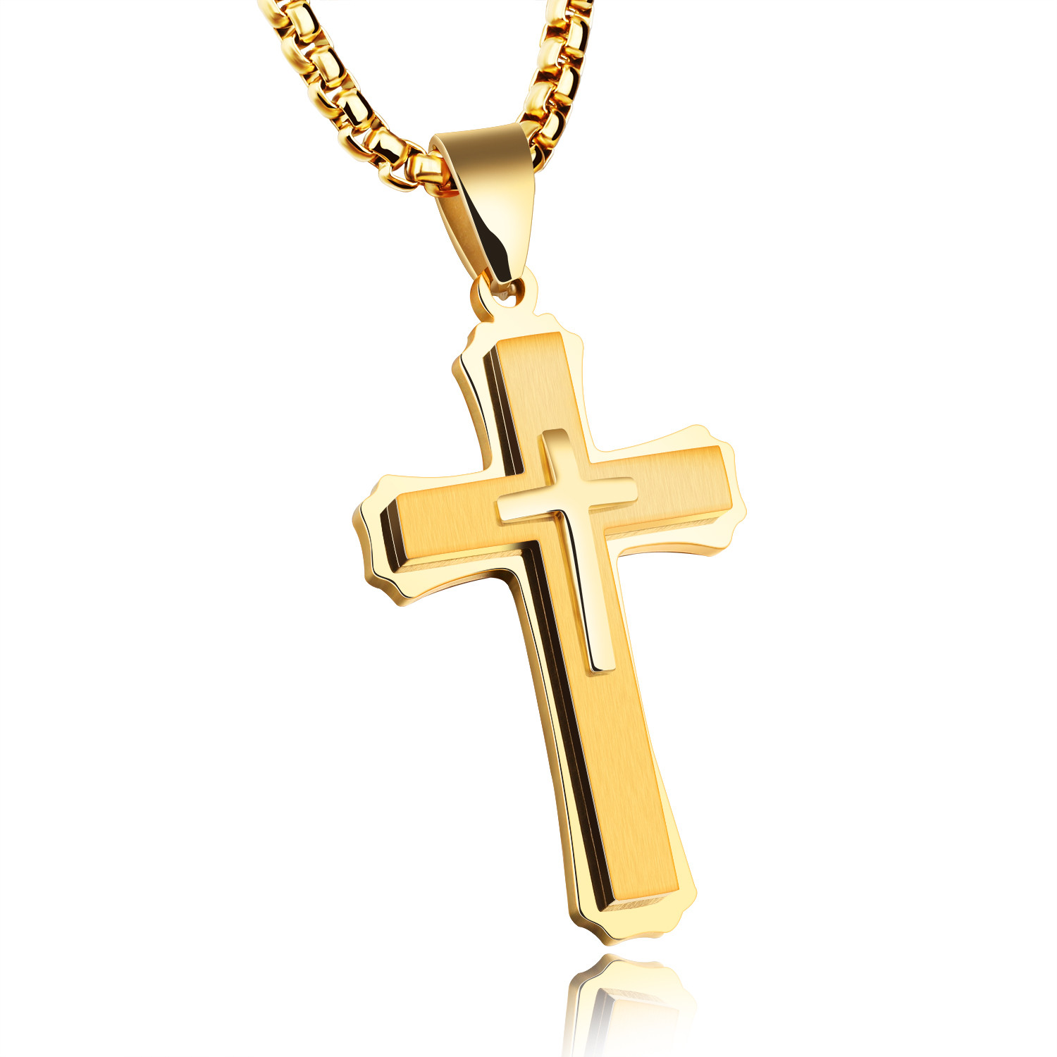 Male Cross Necklace
 Stainless Steel Mens Gold Cross Necklace
