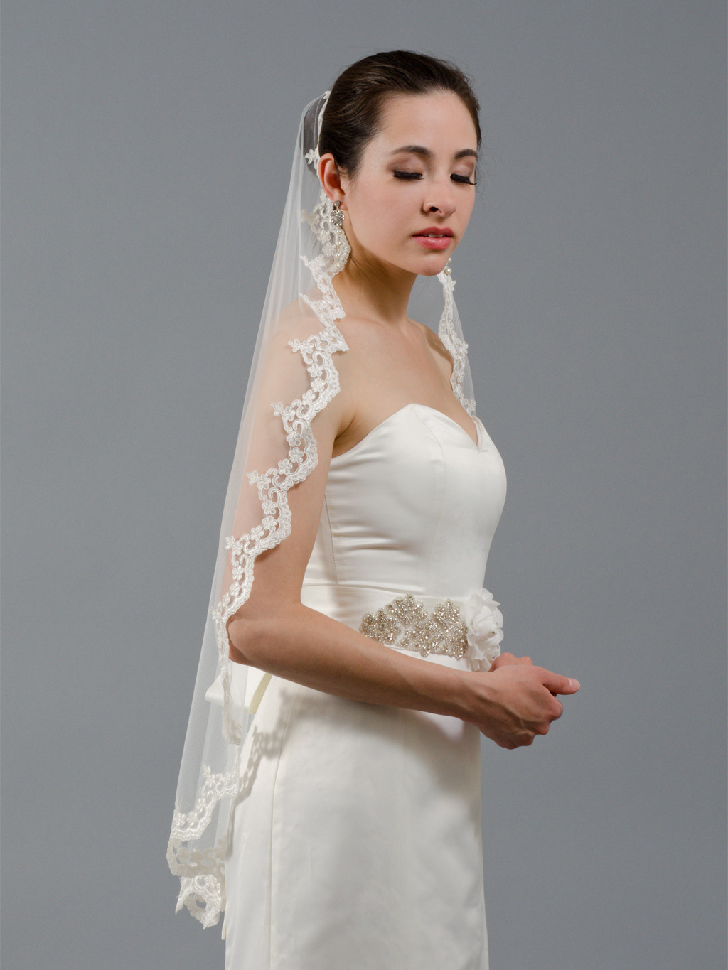 Mantilla Veil Wedding
 Bridal Mantilla veil alencon lace V040 white ivory