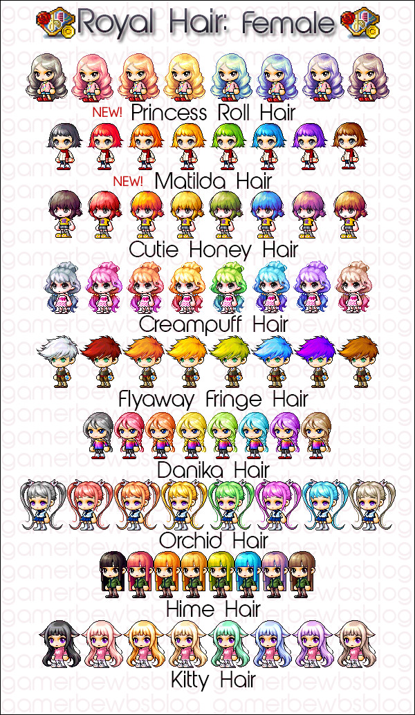 Maplestory Female Hairstyle
 gMS Royal Hair and Face – December 2013