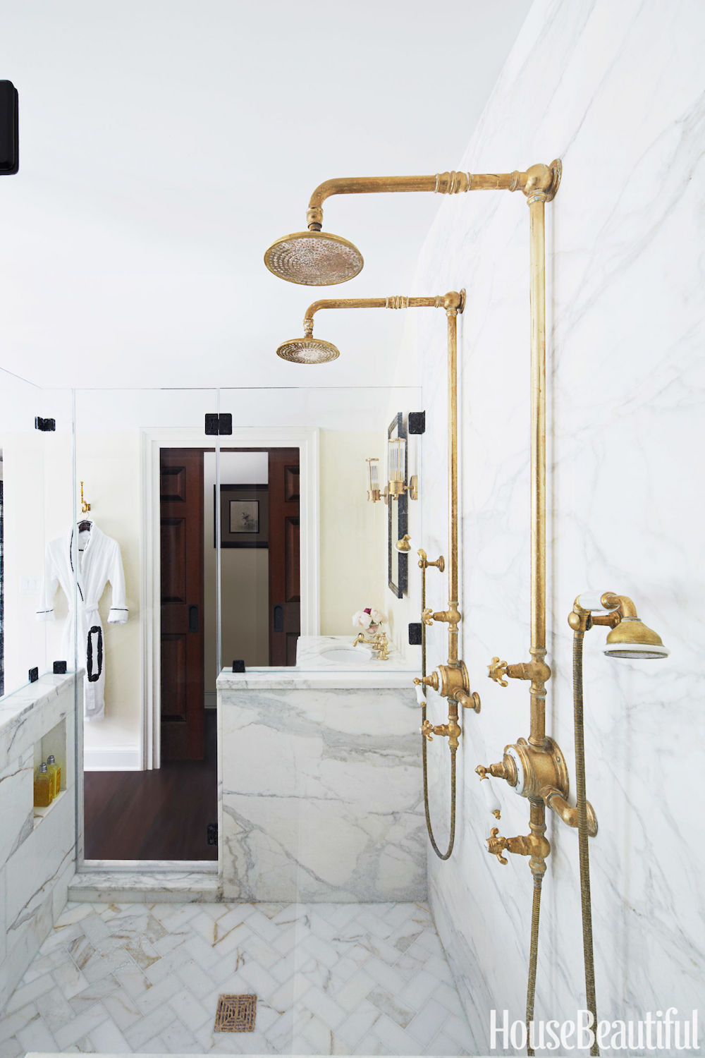 Marble Bathroom Showers
 18 Gorgeous Marble Bathrooms with Brass & Gold Fixtures