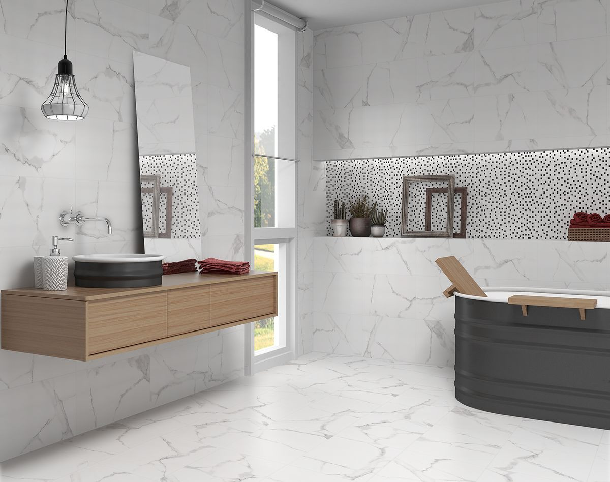 Marble Bathroom Tile
 Polished Carrara Marble Effect Wall Tiles 30x60