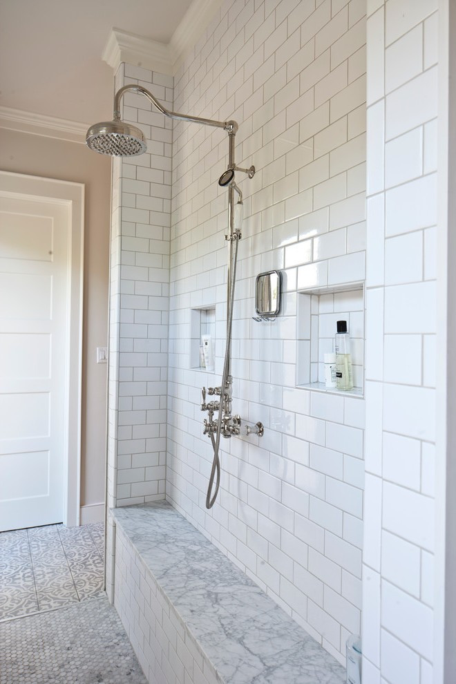 Marble Subway Tile Bathroom
 Magnificent Carrara Marble Subway Tiles with Counter Bay