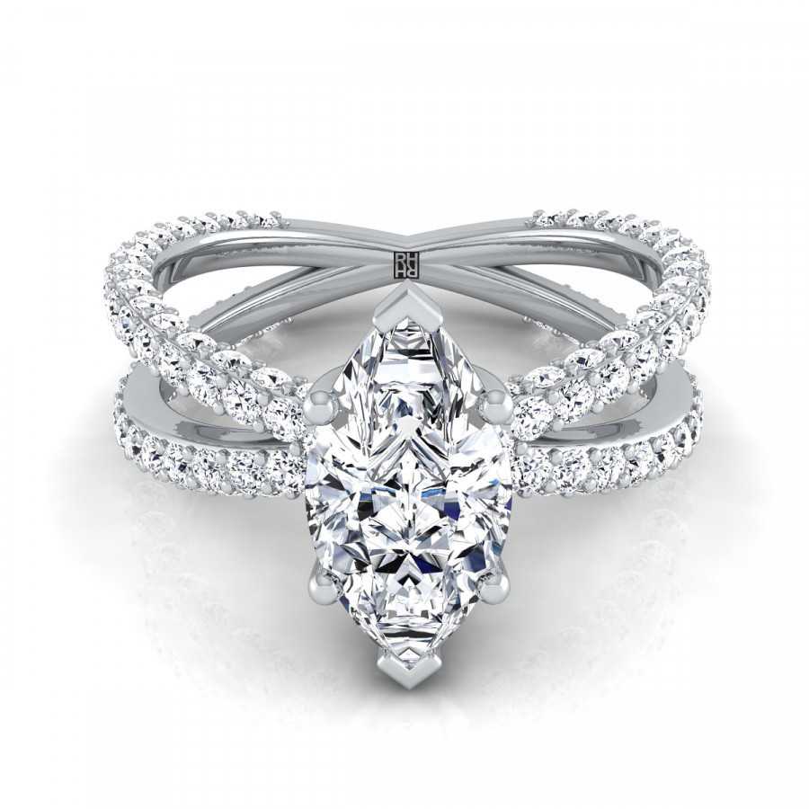 Marquise Diamond Engagement Rings
 Marquise Diamond Crossover Engagement Ring 14k White Gold