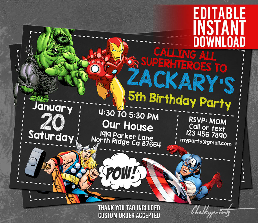 Marvel Birthday Invitations
 Avengers Invitation Instant Download Avengers Invitations