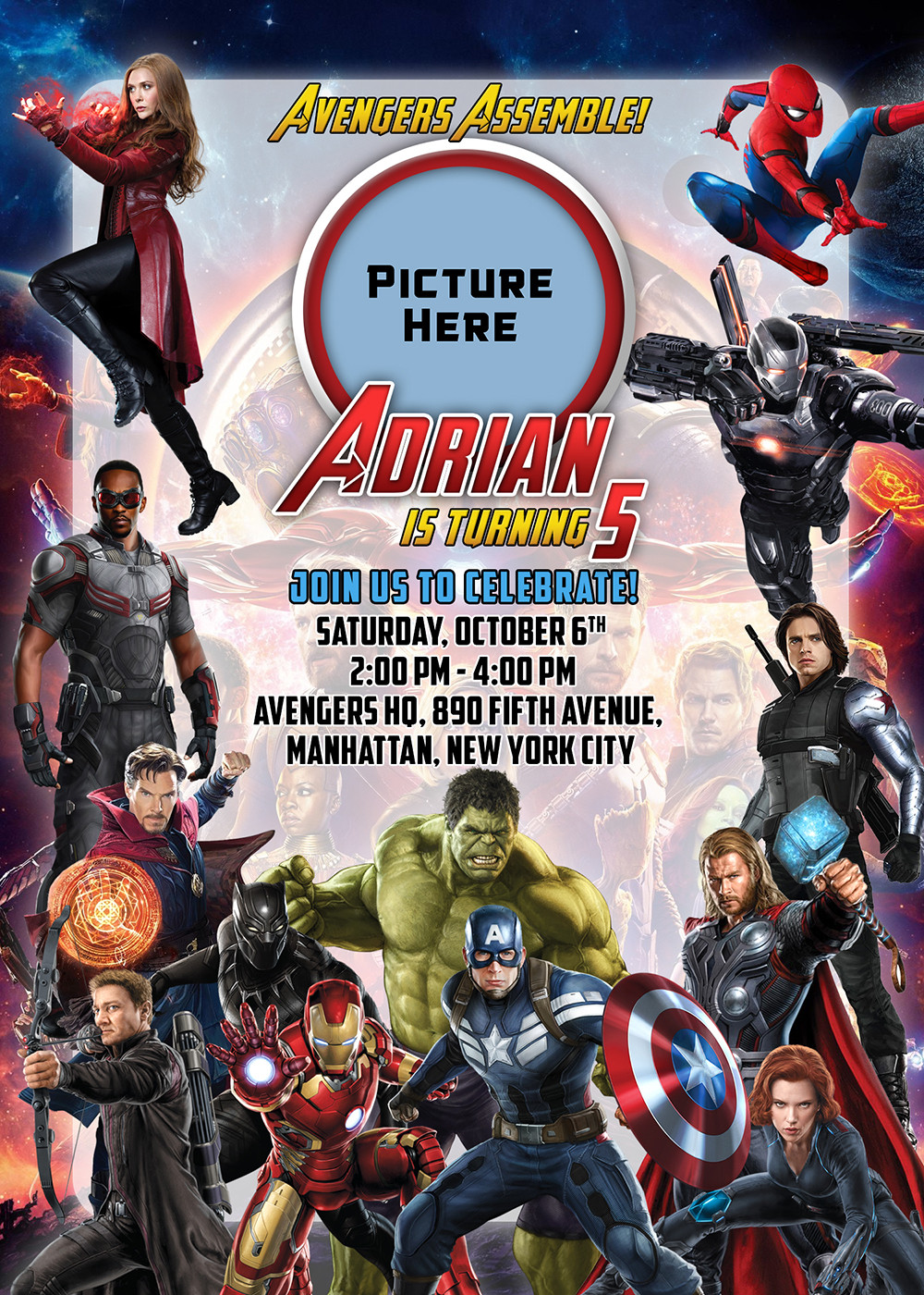 Marvel Birthday Invitations
 Avengers 5r Birthday Invitation
