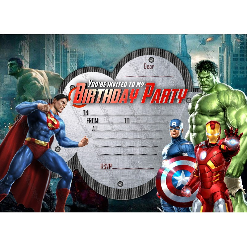 Marvel Birthday Invitations
 Party Invitations Avengers Super hero Marvel Hero