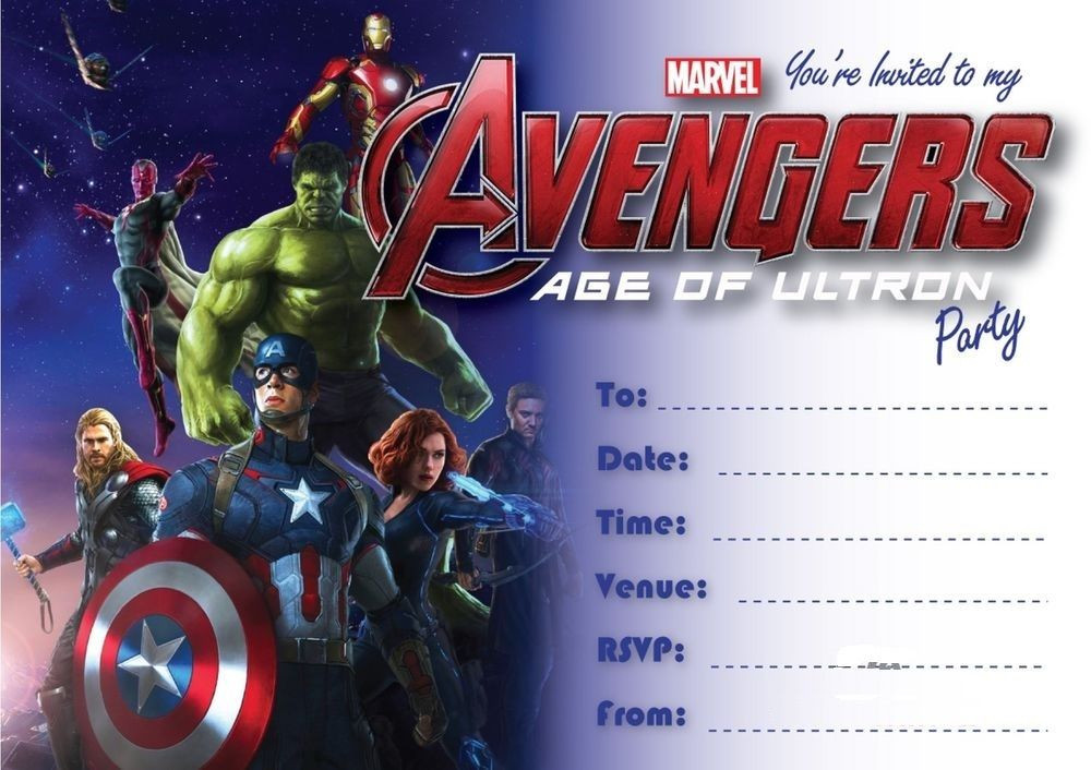 Marvel Birthday Invitations
 Marvel Captain America Thor Hulk Avengers Boys Birthday