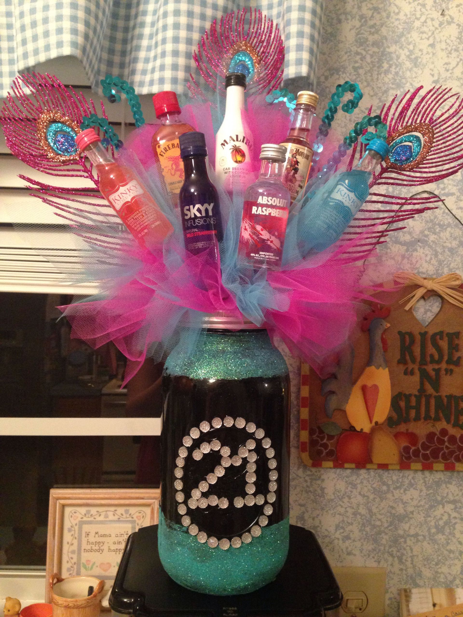 Mason Jar Birthday Gift Ideas
 21st birthday liquor bouquet in mason jar