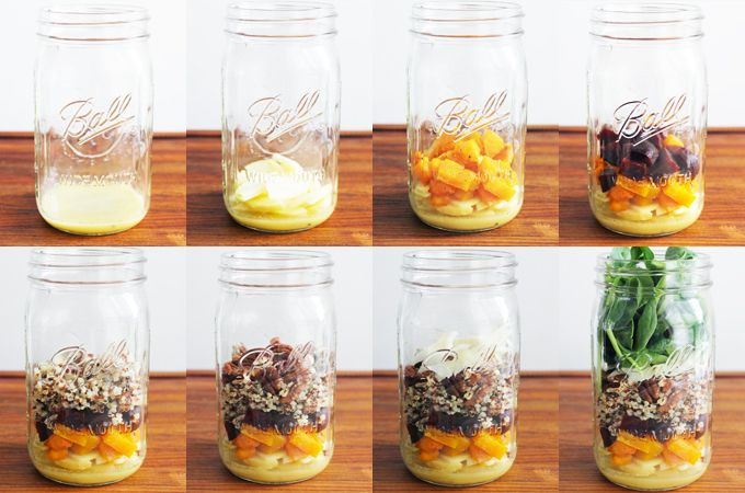 Mason Jar Salad Recipes Low Calorie
 Butternut Squash and Quinoa Fall Harvest Mason Jar Salad