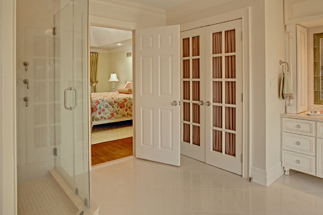 Master Bathroom With Closet
 Master Bathroom Linen Closet Cormer Shower Traditional