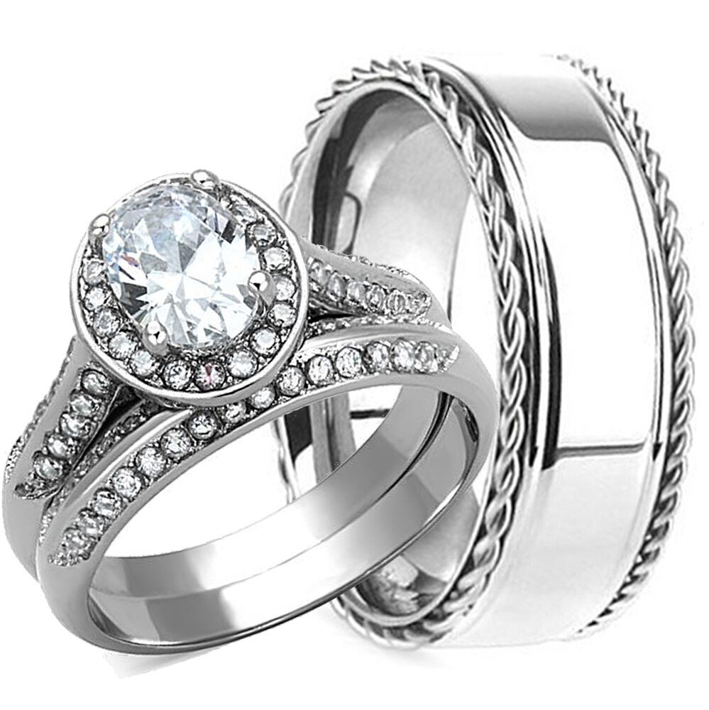 Matching Wedding Ring Sets
 3Pcs HIS HERS WEDDING RING SET MATCHING BAND MENS and