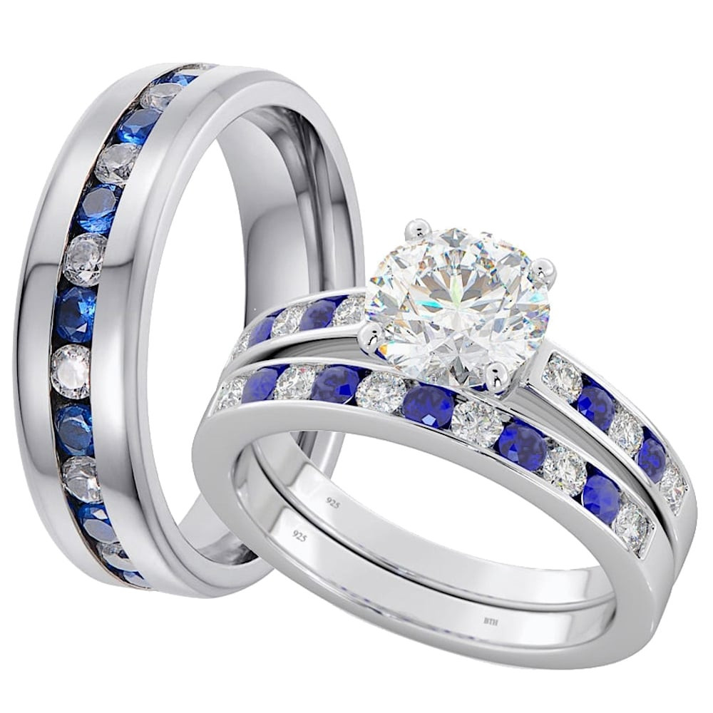 Matching Wedding Ring Sets
 His and Hers Matching Blue Sapphire Wedding Couple Rings Set
