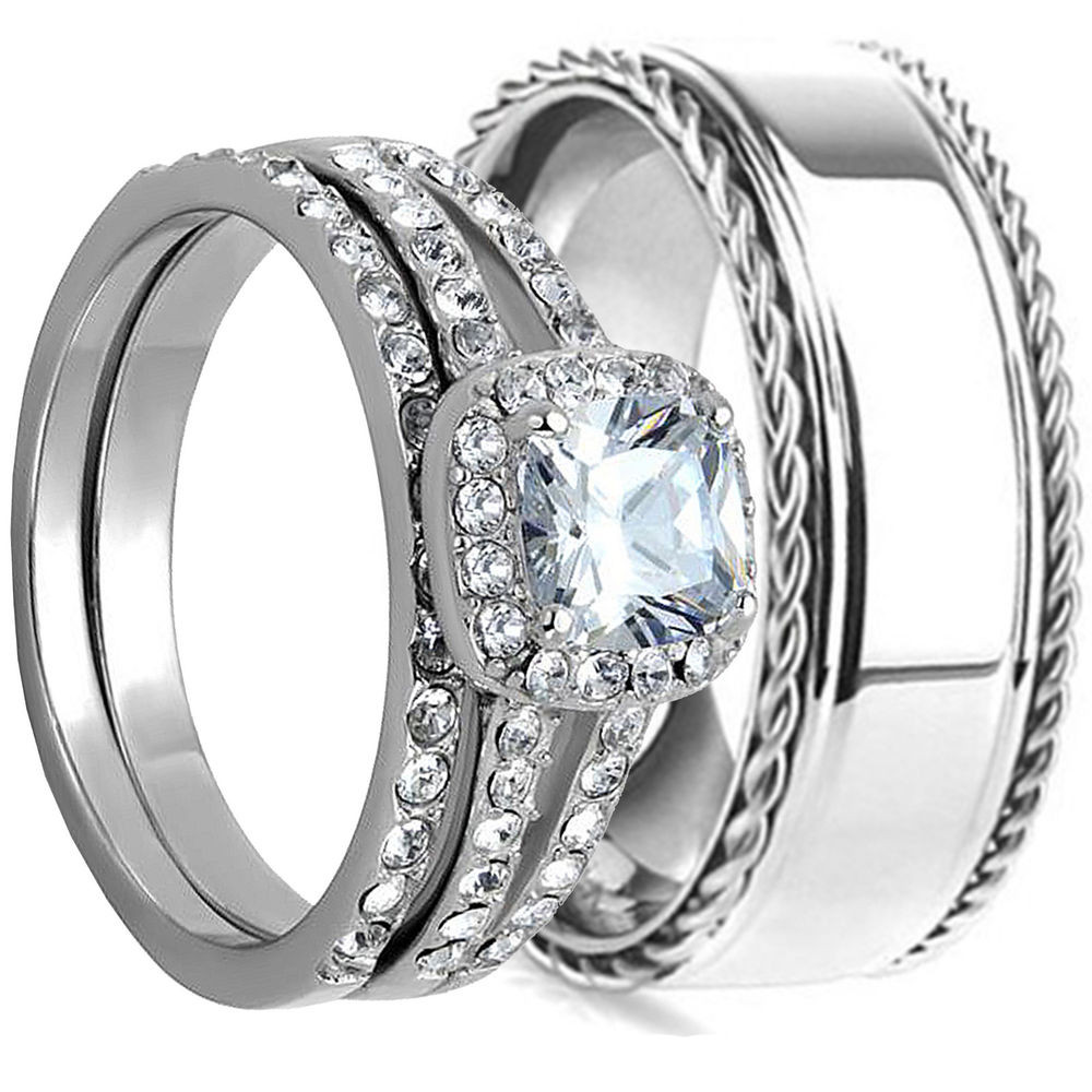 Matching Wedding Ring Sets His And Hers
 3pcs HIS HERS WEDDING RING SET MATCHING BAND MENS and