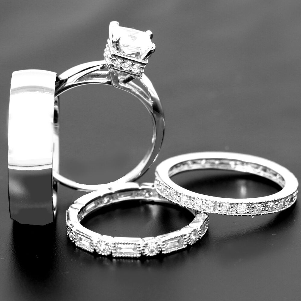 Matching Wedding Ring Sets His And Hers
 4 his and hers TITANIUM & STERLING SILVER wedding bridal