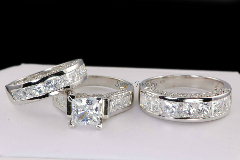 Matching Wedding Ring Sets His And Hers
 His & Hers Matching Engagement Wedding Bridal Ring Set 925