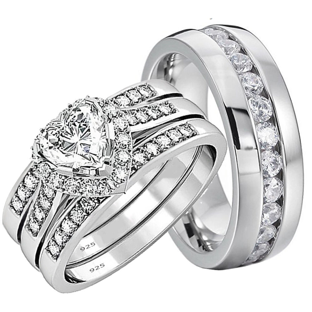 Matching Wedding Ring Sets His And Hers
 His and Hers Wedding Rings 4 pcs Engagement Sterling
