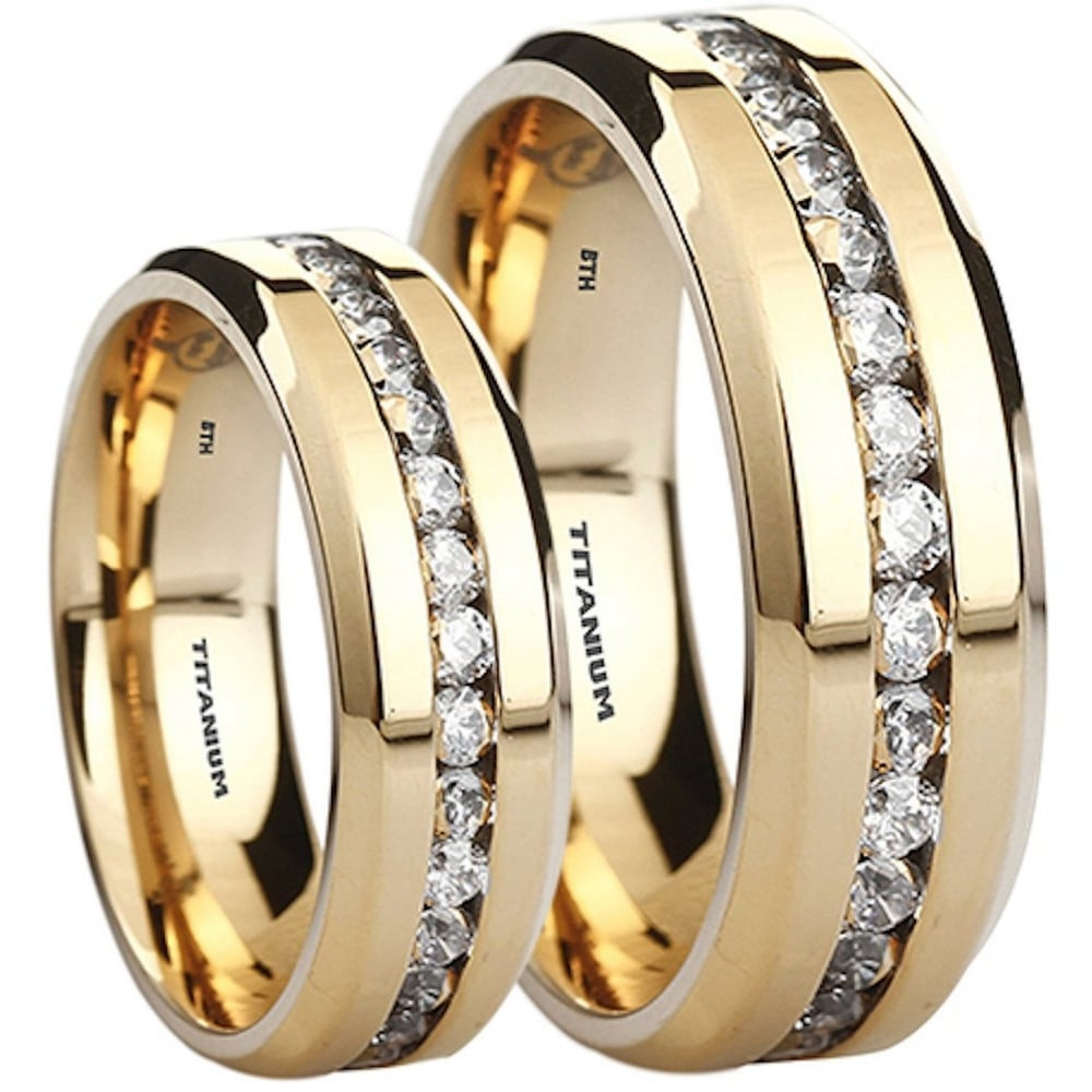 Matching Wedding Ring Sets
 His Hers Titanium Cubic Zirconia Matching Wedding Ring Set