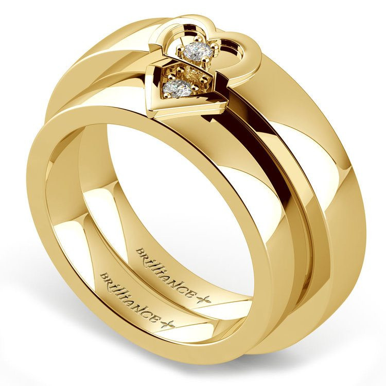 Matching Wedding Ring Sets
 Matching Split Heart Diamond Wedding Ring Set in Yellow Gold