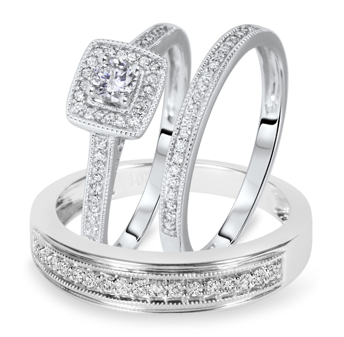 Matching Wedding Ring Sets
 1 2 Carat T W Round Cut Diamond Matching Trio Wedding