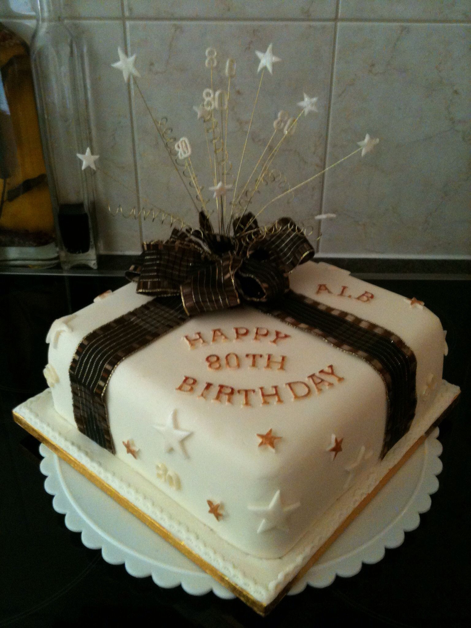 Mens Birthday Cake Decorating
 Black and cream 80th birthday cake for men
