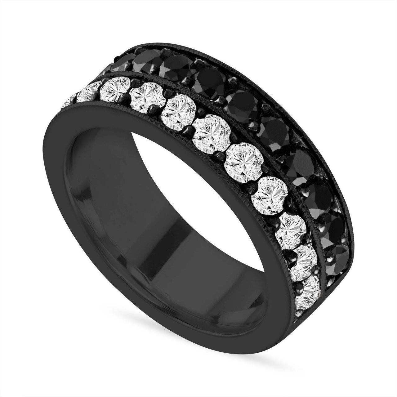 Mens Black Diamond Wedding Band
 Black & White Diamond Mens Wedding Band Vintage Diamond