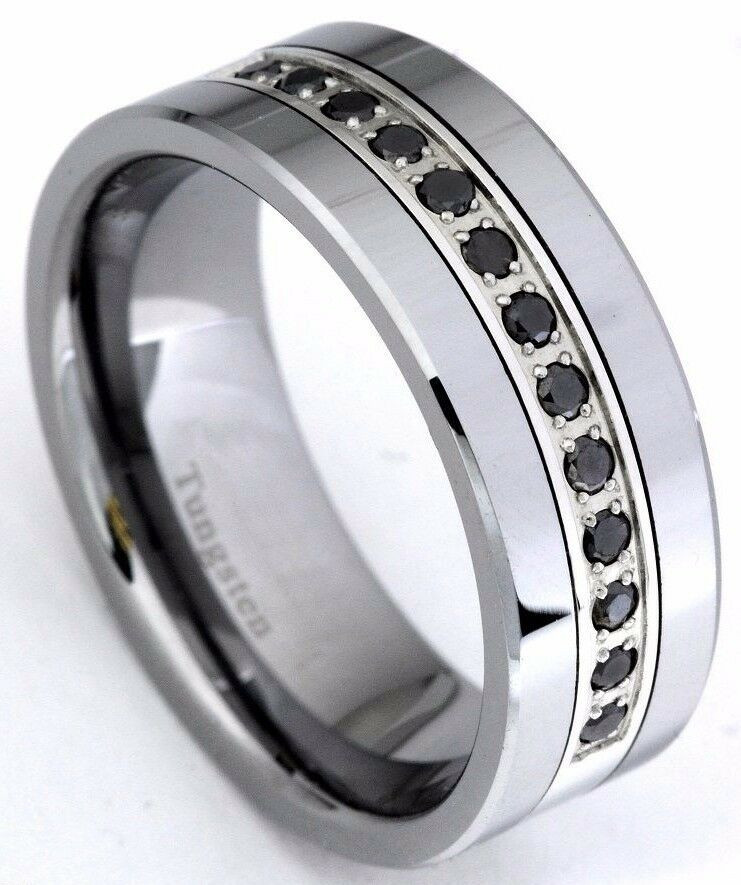 Mens Black Diamond Wedding Band
 Black Diamond Tungsten Carbide Wedding Band Ring 8mm 0 25