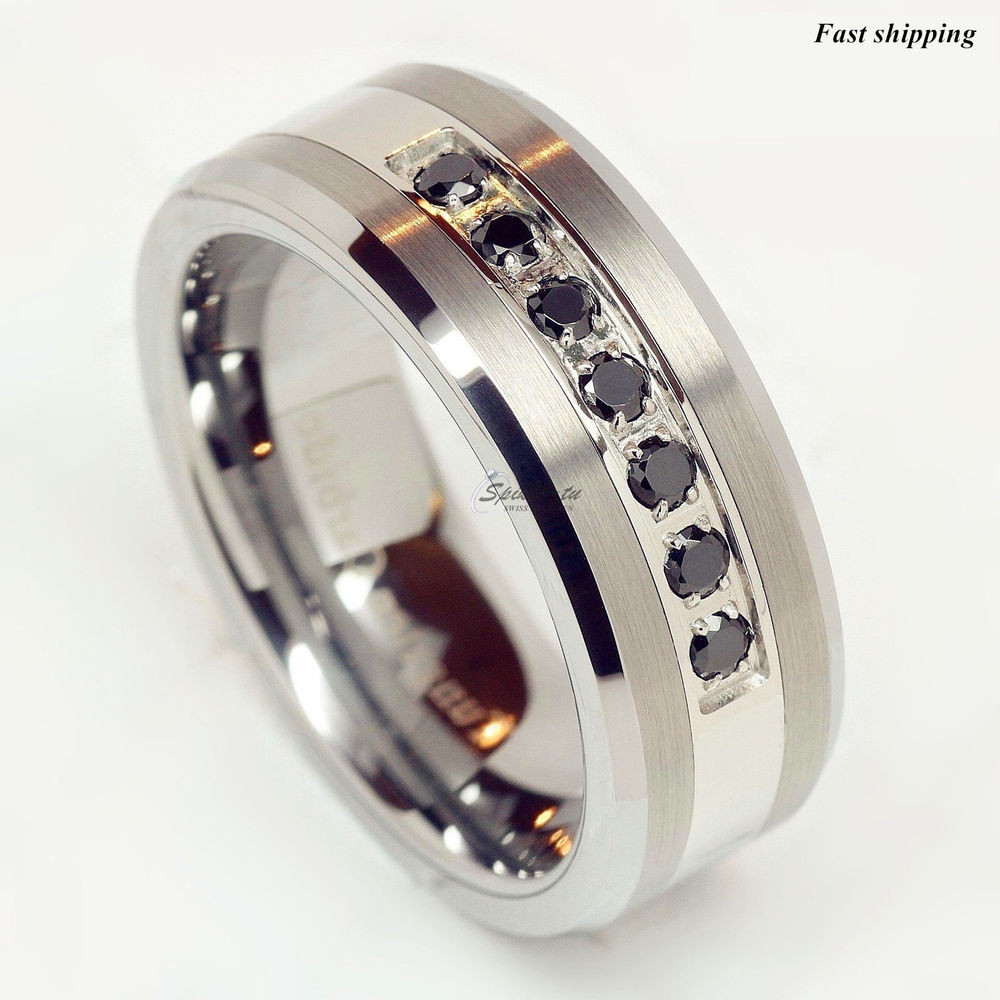 Mens Black Diamond Wedding Band
 luxury best Tungsten Ring Black Diamonds Mens Wedding Band