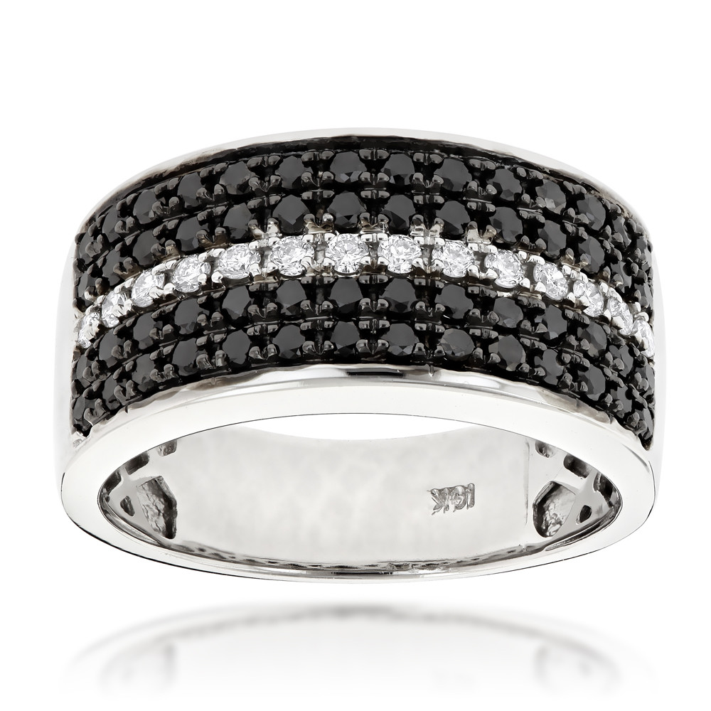 Mens Black Diamond Wedding Band
 5 Row White Black Diamond Wedding Band for Men by Luxurman