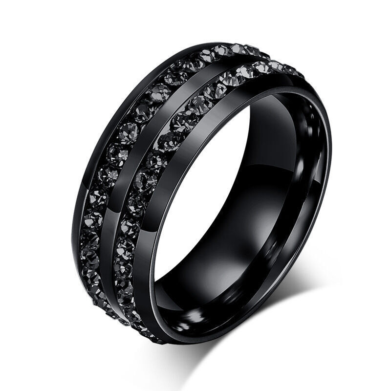 Mens Black Diamond Wedding Band
 Cool Round Black CZ Stainless Steel Rings Titanium Wedding