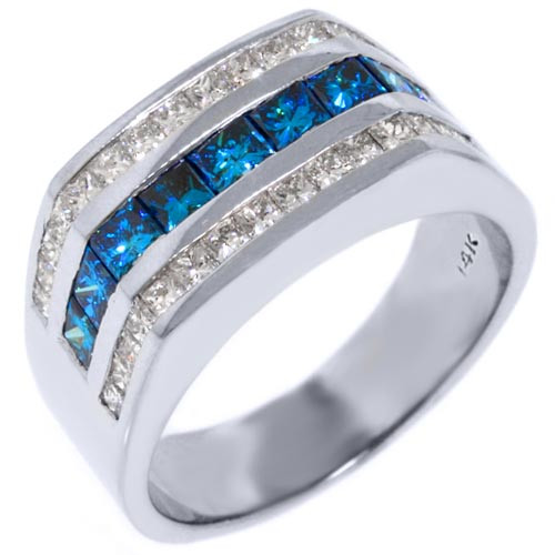 Mens Blue Diamond Wedding Band
 MENS 14KT WHITE GOLD BLUE DIAMOND RING WEDDING BAND