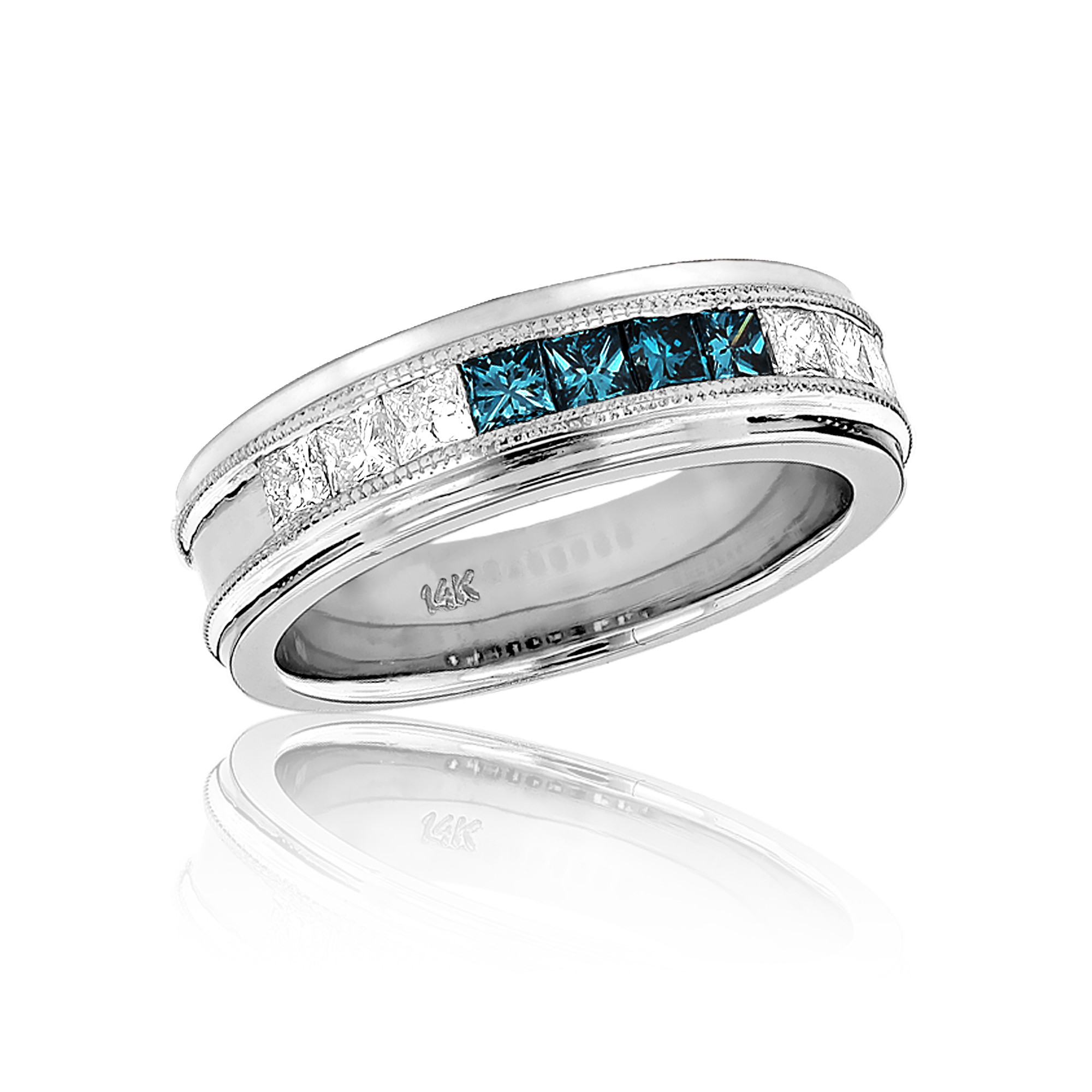 Mens Blue Diamond Wedding Band
 Mens White Blue Diamond Wedding Band 1 1ct 14k Gold