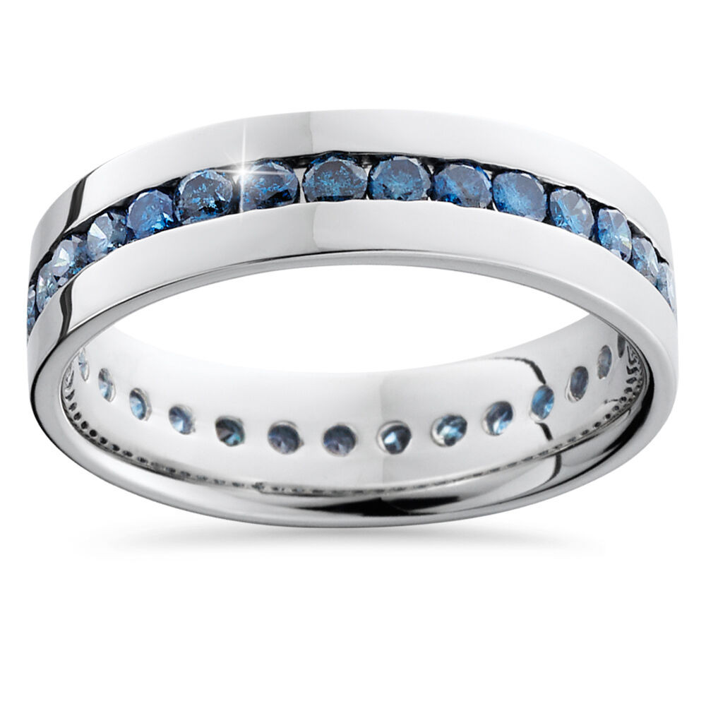 Mens Blue Diamond Wedding Band
 1 25CT Blue Diamond Channel Set Eternity Mens Wedding Ring