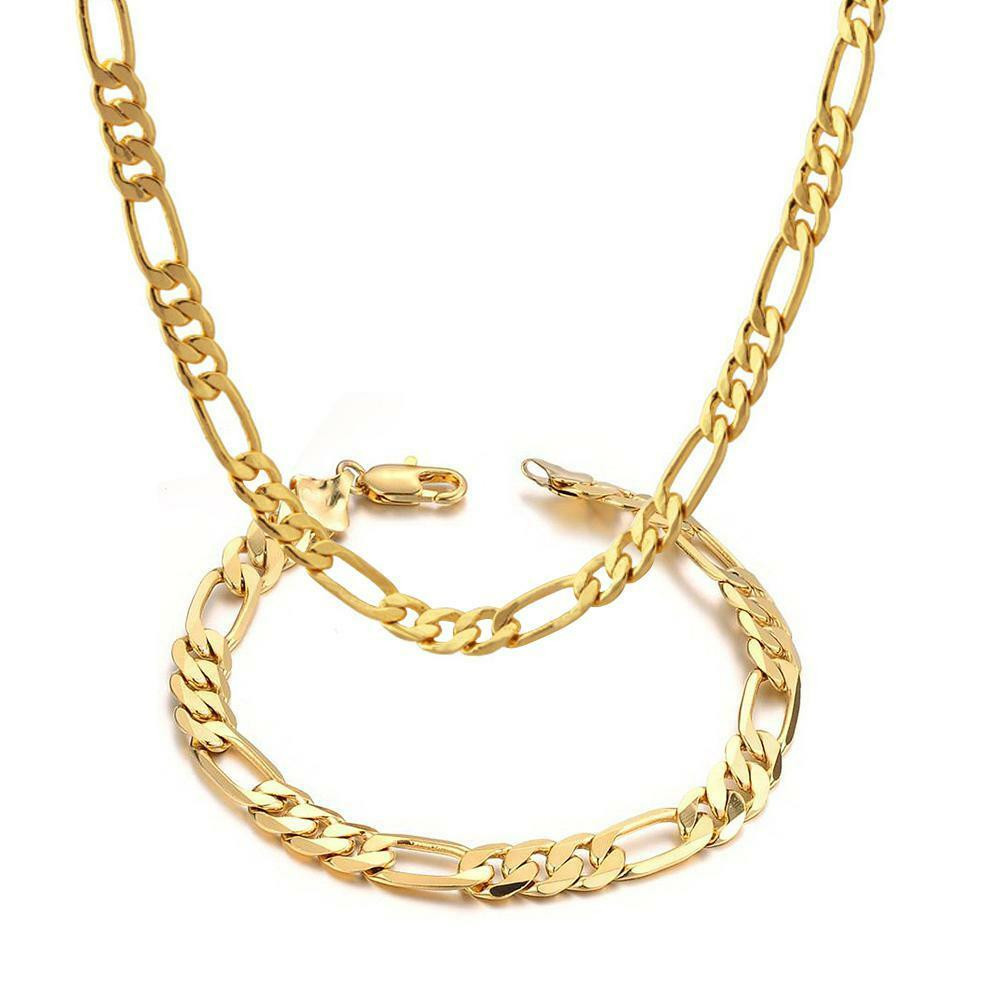 Mens Gold Plated Necklace
 Mens 10k Yellow Gold Plated 24in Figaro Chain Necklace 5 6