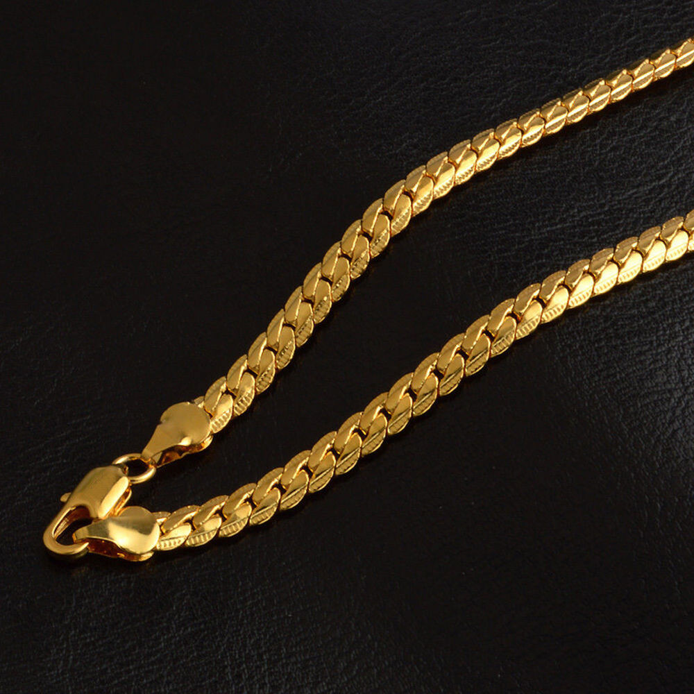 Mens Gold Plated Necklace
 5MM Women Men Luxury 18K Gold Plated Necklace Neck Chain