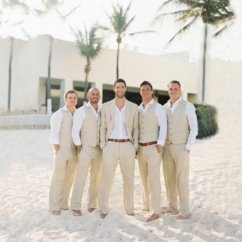 Mens Linen Suits Beach Wedding
 Summer Beach Wedding Suits For Men Beige Ivory Linen