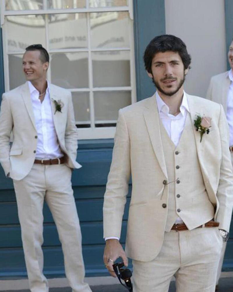Mens Linen Suits Beach Wedding
 Classyby Beach Wedding Suits Men Linen Groomsmen Tuxedo
