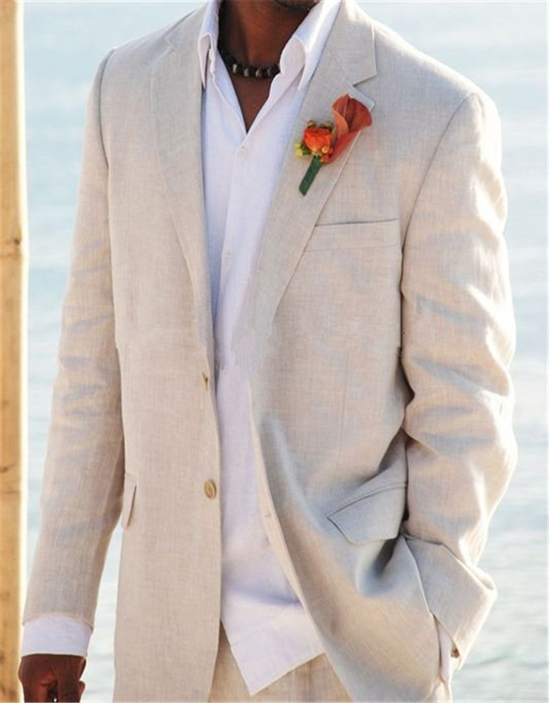Mens Linen Suits Beach Wedding
 Light Beige Linen Suits Beach Wedding Tuxedos For Men