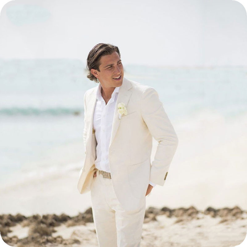 Mens Linen Suits Beach Wedding
 Summer Beach Ivory Linen Men Suits Wedding Suits For Man