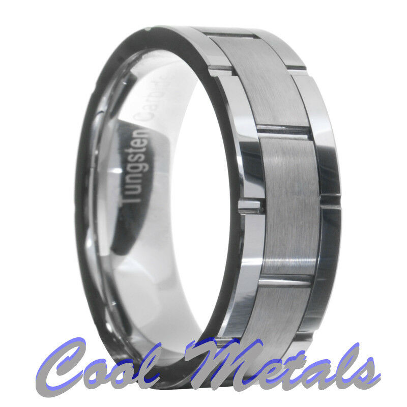 Mens Wedding Bands Size 15
 Brushed Tungsten Carbide Grooved Men Women Wedding Band