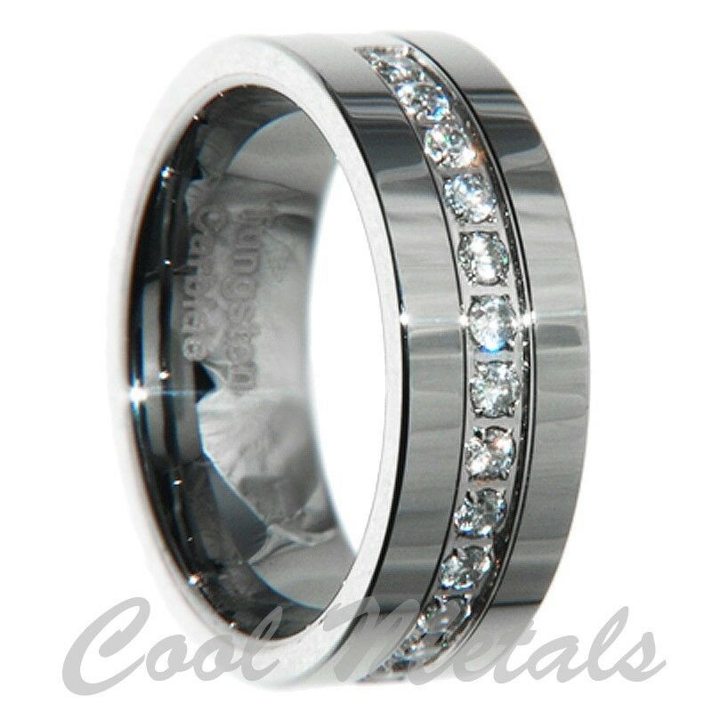 Mens Wedding Bands Size 15
 8mm Tungsten Carbide 1 Carat 13 stones Bridal Men Wedding