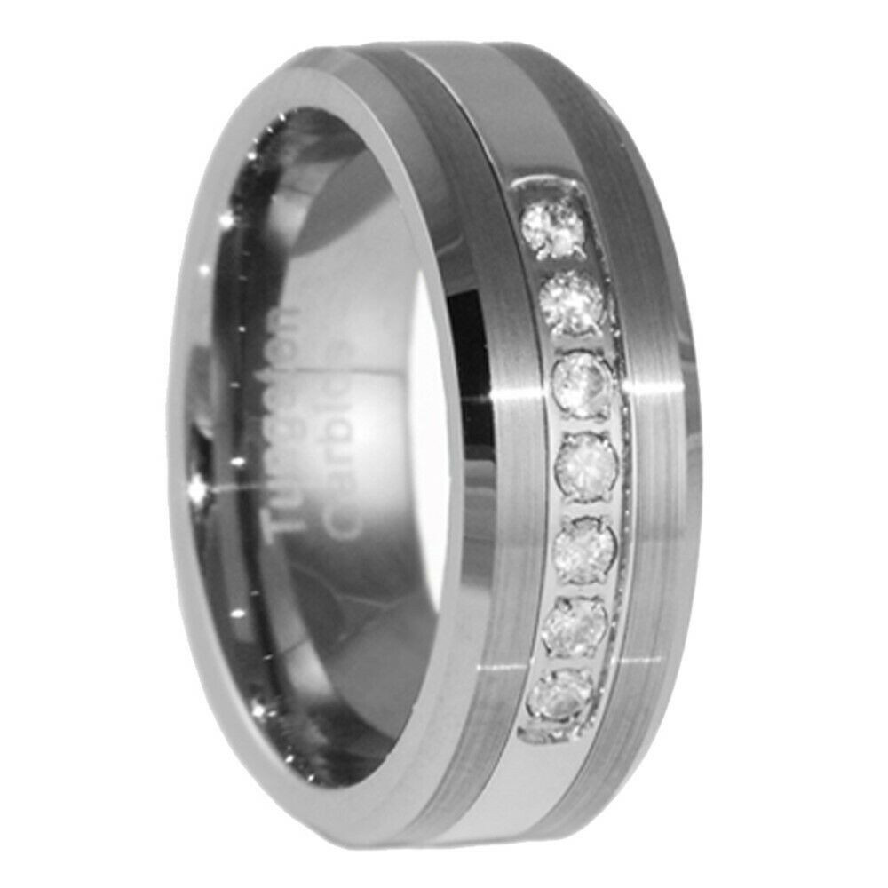 Mens Wedding Bands Size 15
 8MM Tungsten Carbide Wedding Band CZ Bridal Men Jewelry
