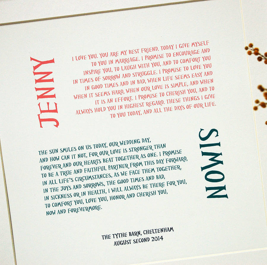 Mens Wedding Vows
 wedding vows personalised print by spotty n stripy