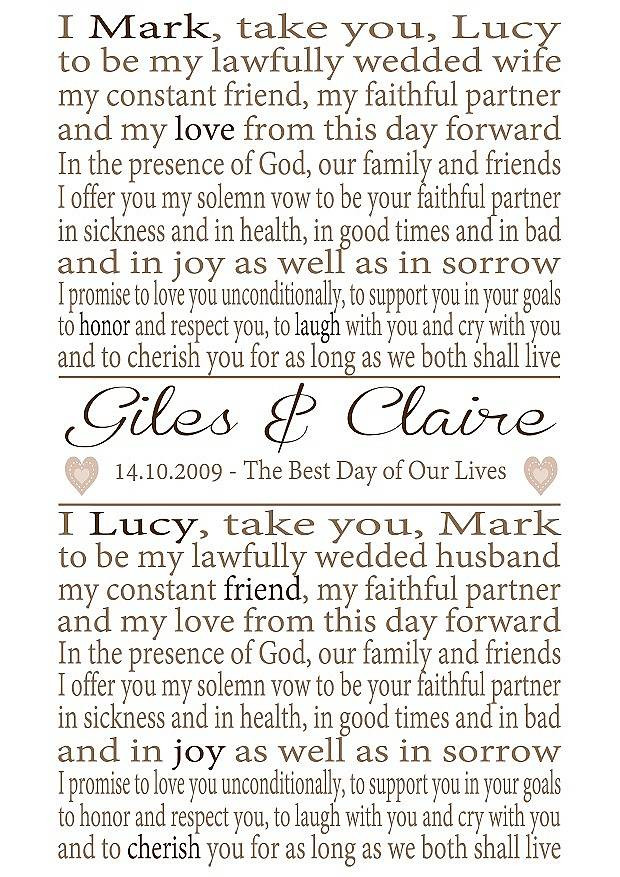 Mens Wedding Vows
 Personalised Wedding Vows Print By Lisa Marie Designs