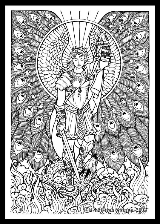 Michaels Adult Coloring Book
 Saint Michael Line Work by Qiu Lingviantart on