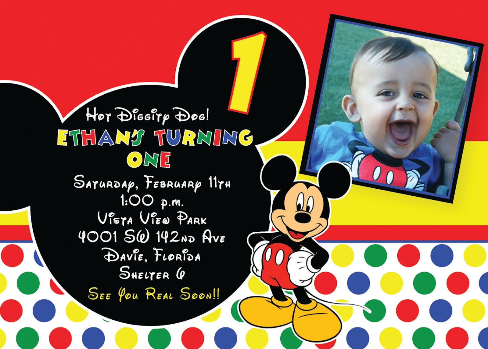 Mickey Mouse Birthday Party Invitations
 FREE Printable 1st Mickey Mouse Birthday Invitations