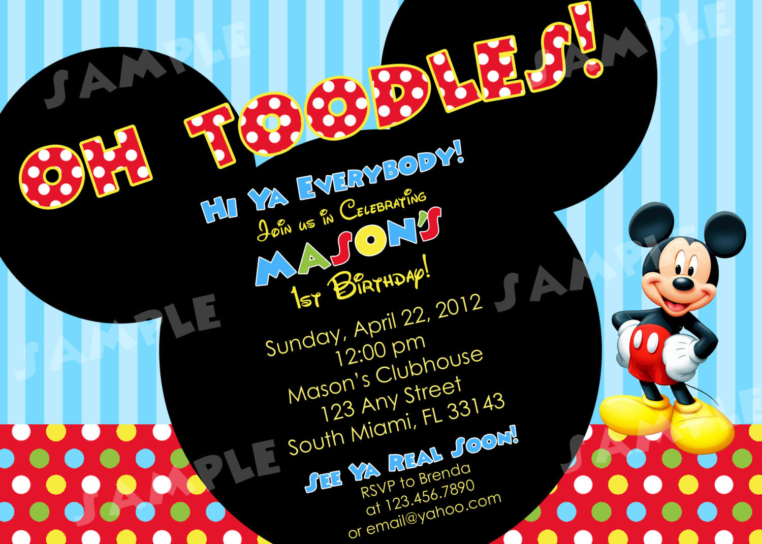 Mickey Mouse Clubhouse Birthday Party Invitations
 PRINTABLE Mickey Mouse Birthday Invitation 4x6 by