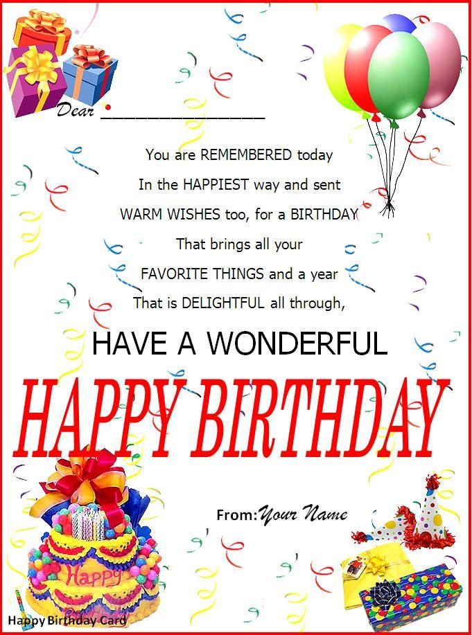 Microsoft Word Birthday Card Template
 Birthday Card Word Template