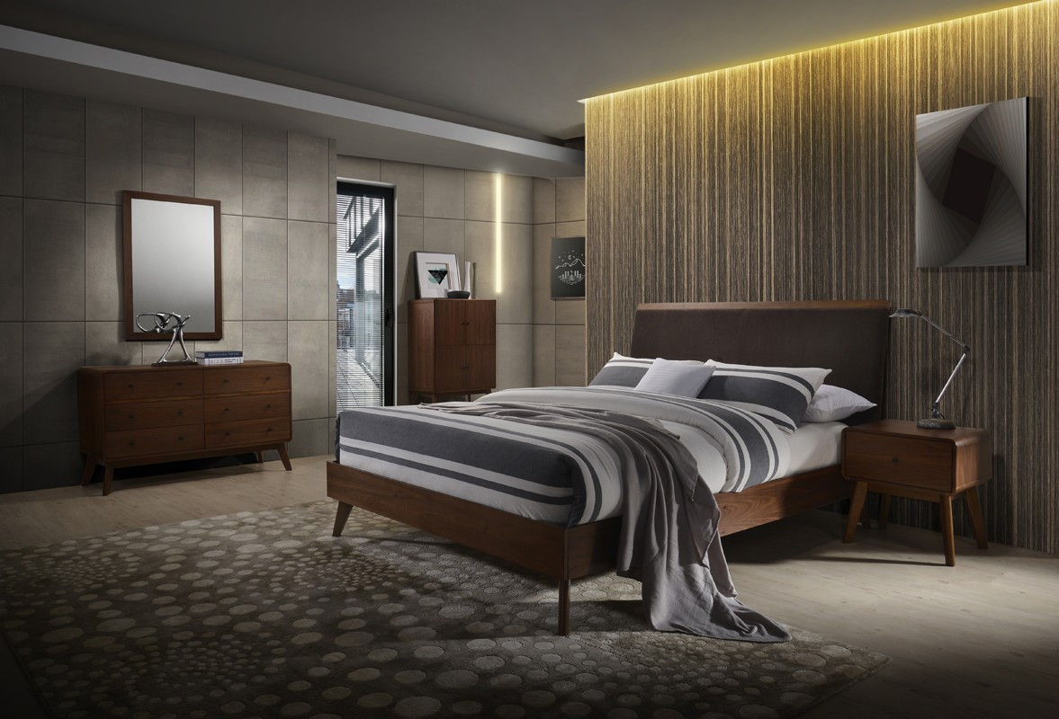 Mid Century Modern Bedroom Sets
 Modrest Marshall Mid Century Modern Brown Fabric & Walnut