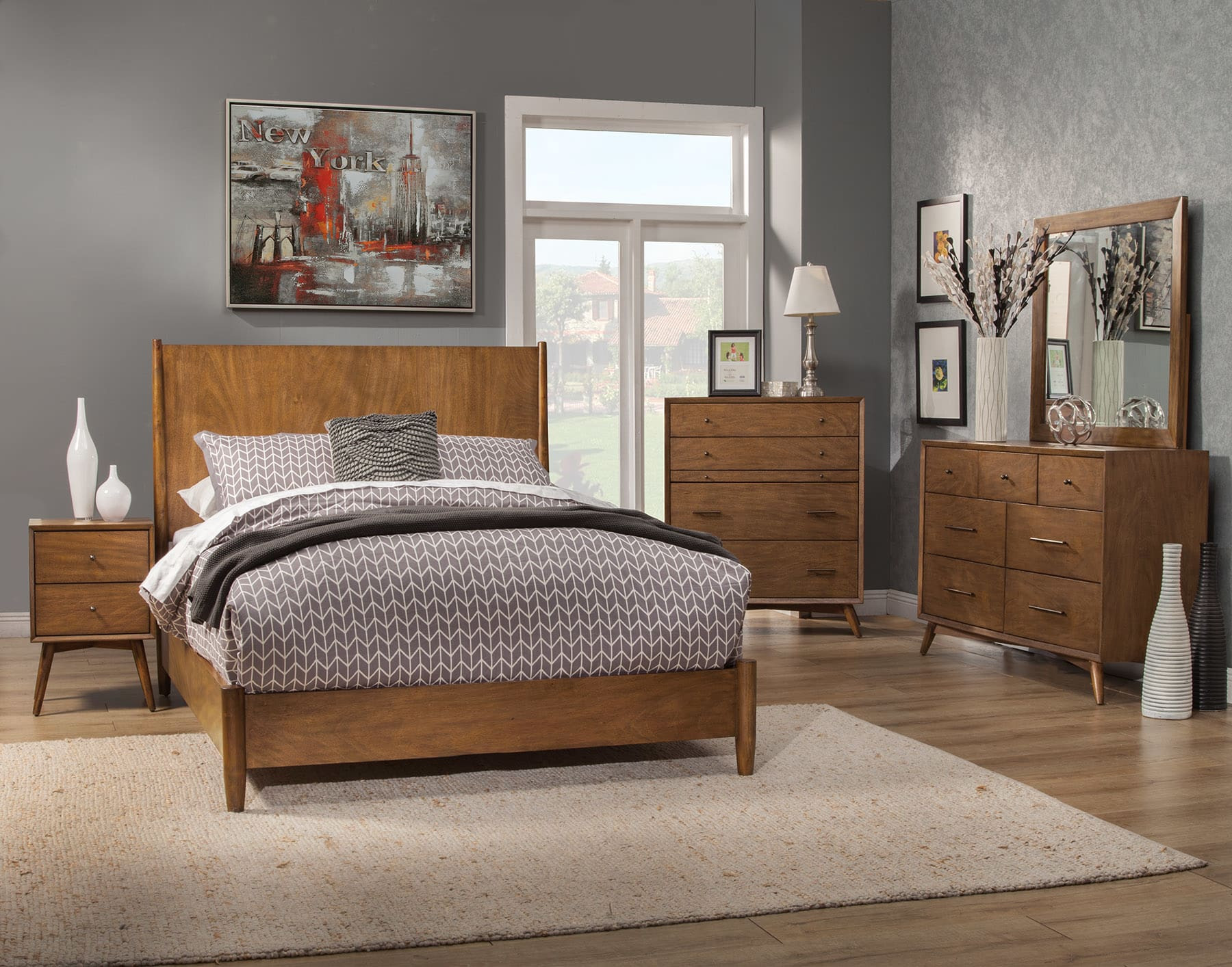 Mid Century Modern Bedroom Sets
 Alpine Flynn Acorn Mid Century Modern Queen 5 Piece